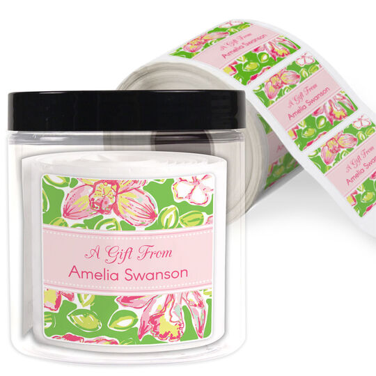 Banded Hibiscus Square Gift Stickers in a Jar